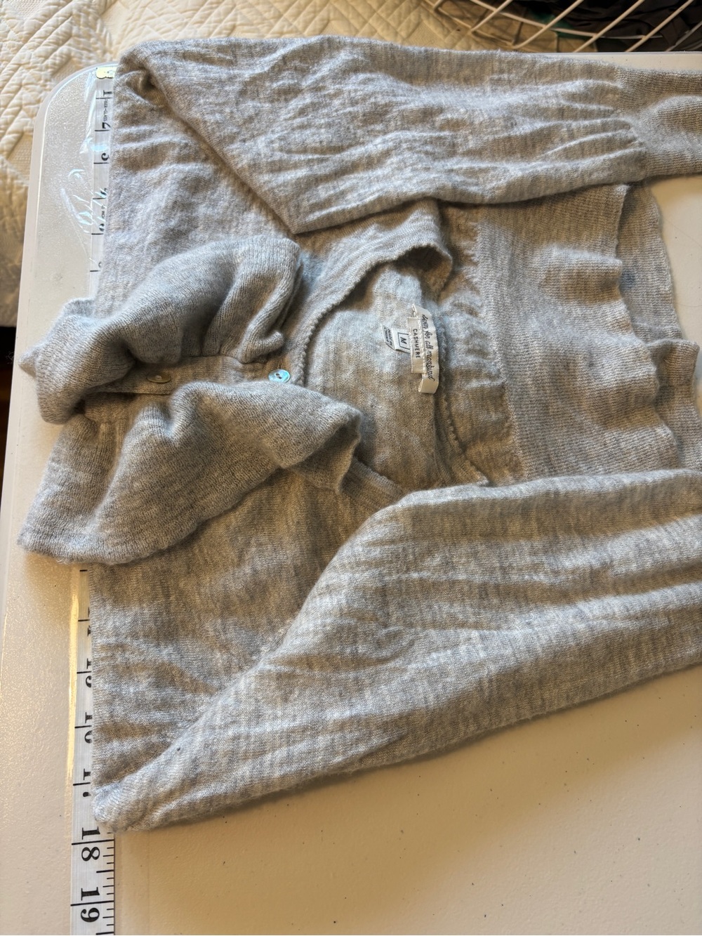 7 For All Mankind Cashmere Cardigan Size Medium Grey Ruffle Cottagecore Dainty - Picture 8 of 10